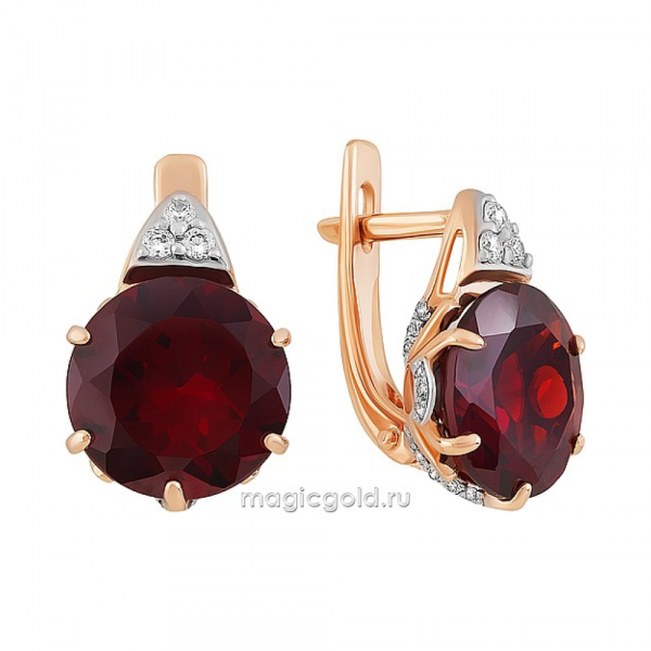 Золотые серьги с гранатом и фианитом № 164370