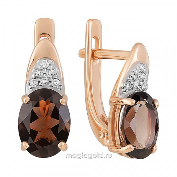 Золотые серьги с раухтопазом и фианитом № 164379