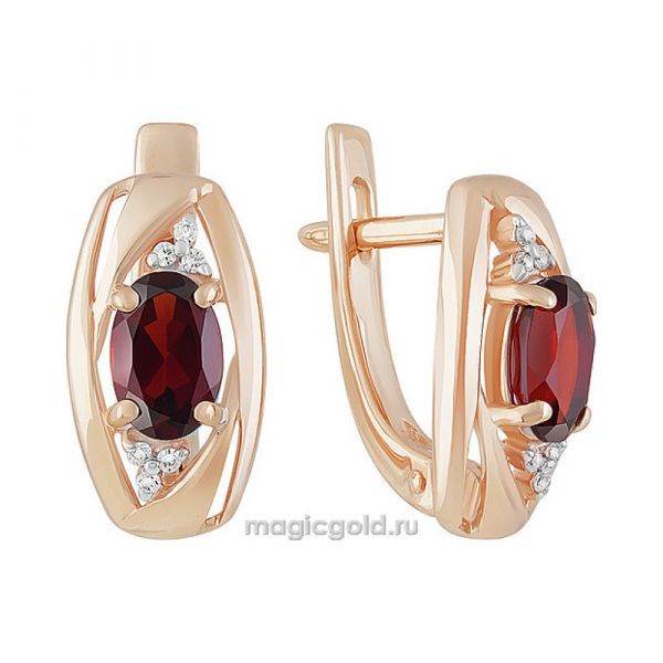 Золотые серьги с гранатом и фианитом № 158955