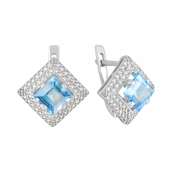 Серебряные серьги с топазом и фианитом № 123196