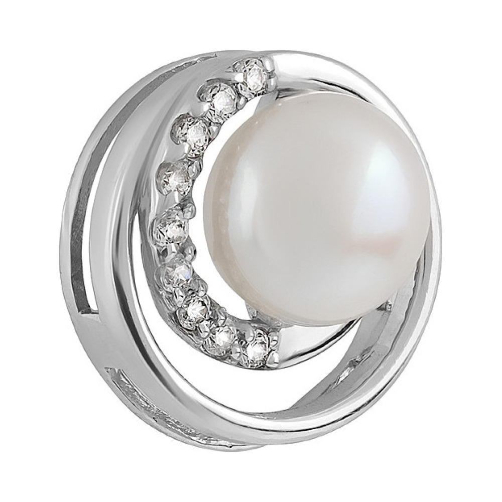 Серебряная подвеска с жемчугом и фианитом № 133029