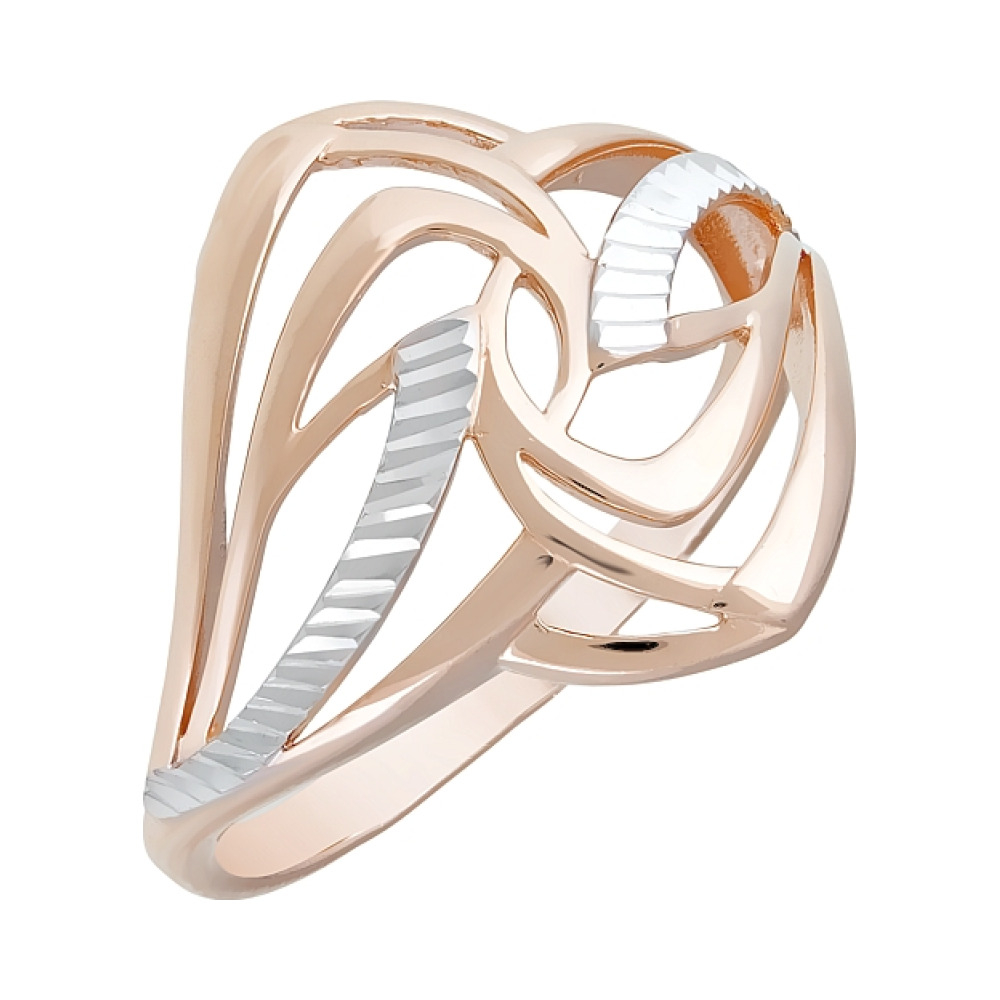 Золотое кольцо без камня с алмазкой № 121899