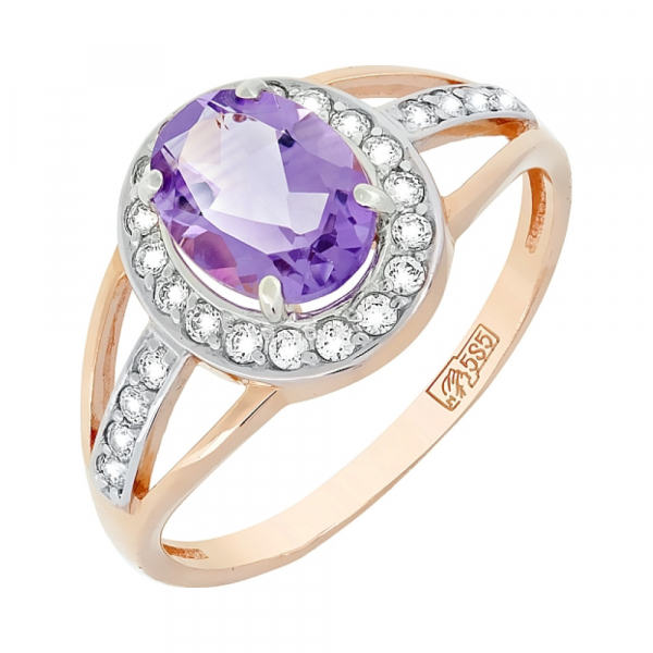 Золотое кольцо с аметистом и фианитом № 117590
