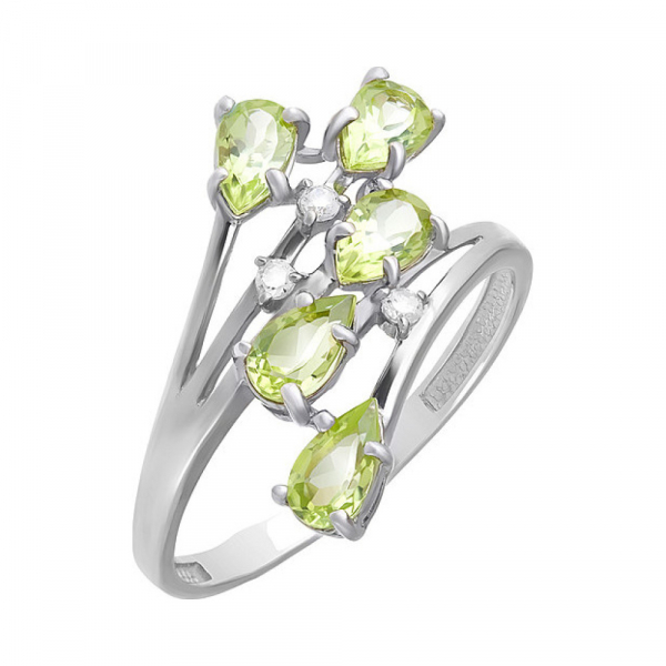 Серебряное кольцо с хризолитом и фианитом № 123323