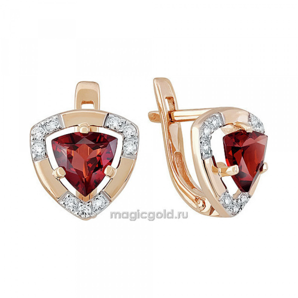 Золотые серьги с гранатом и фианитом № 142174