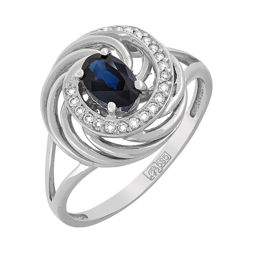 Золотое кольцо с бриллиантом и сапфиром № 119236