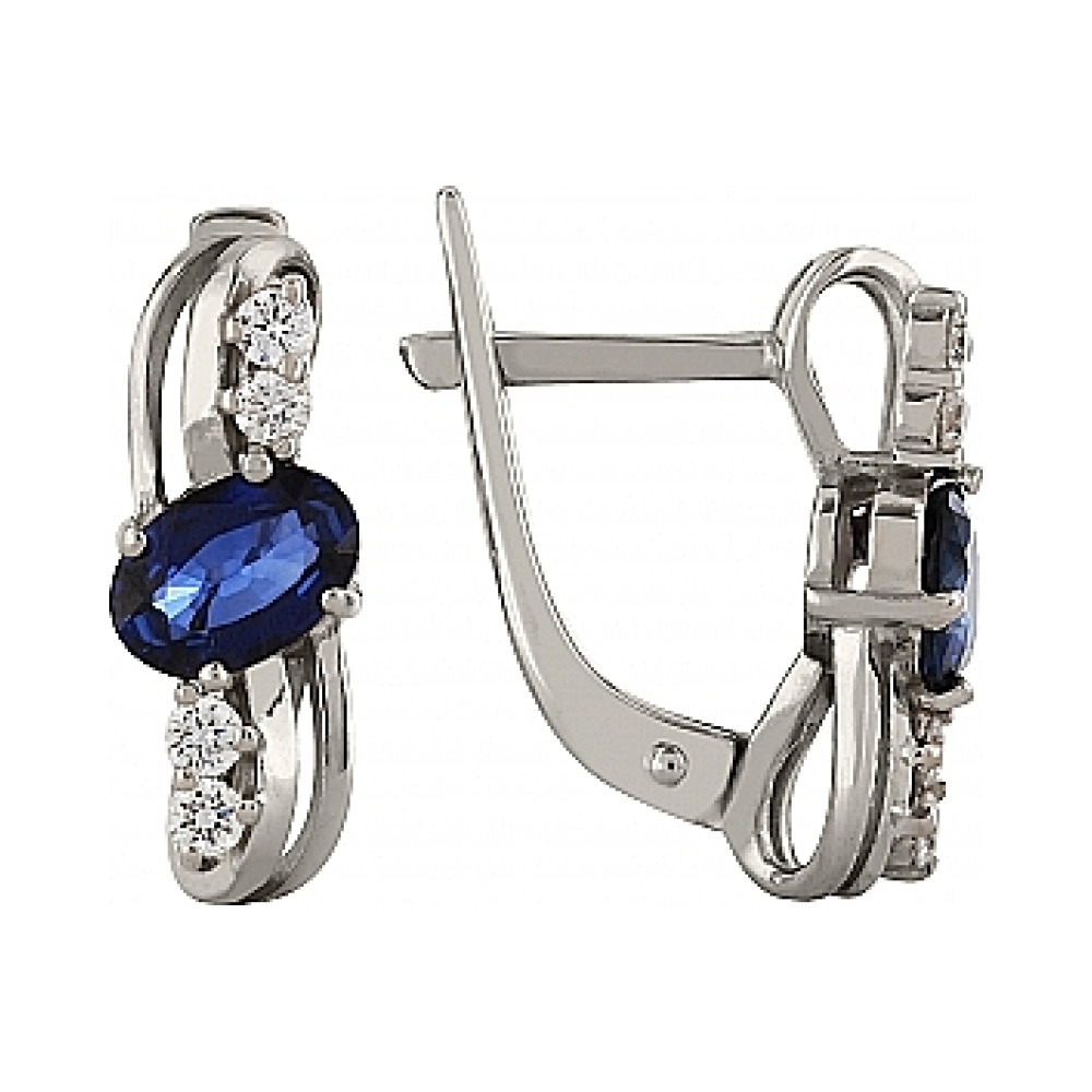 Золотые серьги с сапфиром и фианитом № 77596