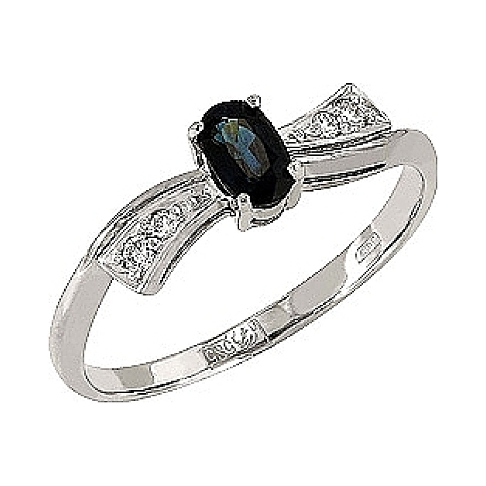 Золотое кольцо с бриллиантом и сапфиром № 83994