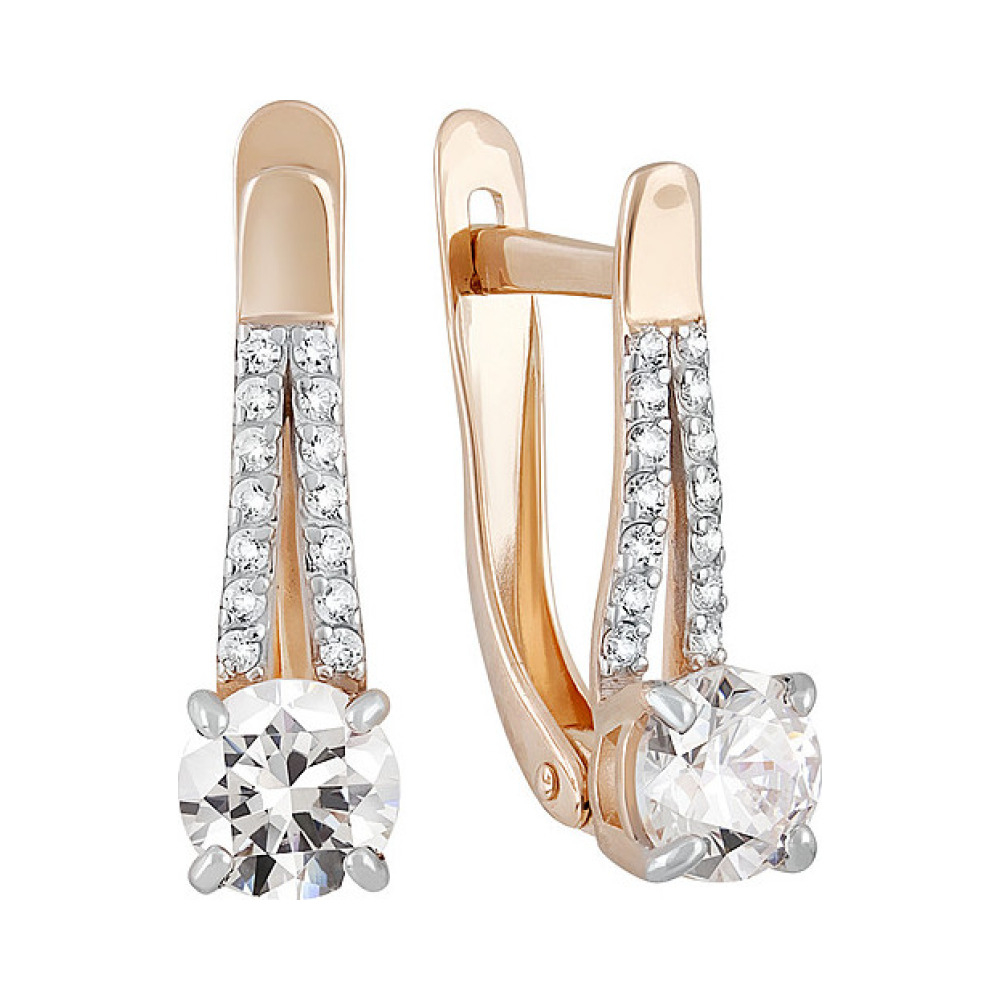 Золотые серьги с кристаллами swarovski и фианитом № 133527