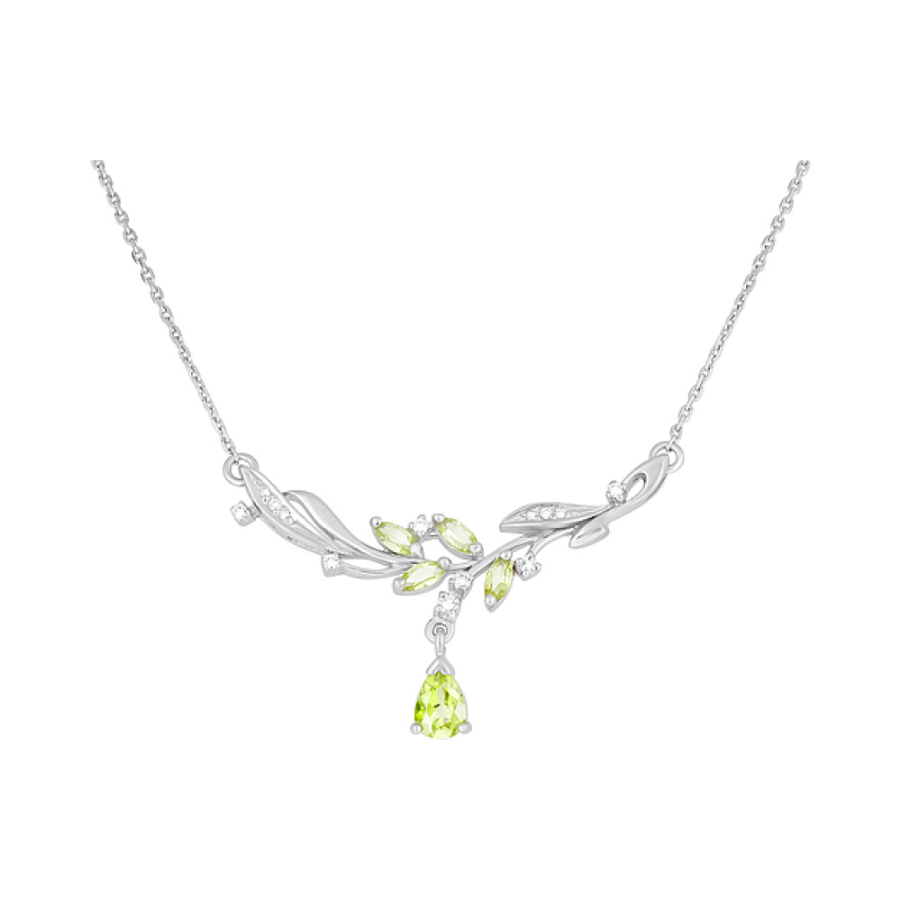 Серебряное колье с хризолитом и фианитом № 123914