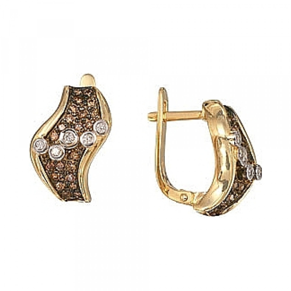 Золотые серьги с бриллиантом коньяк № 6956