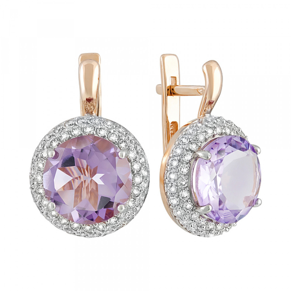 Золотые серьги с аметистом и фианитом № 128491