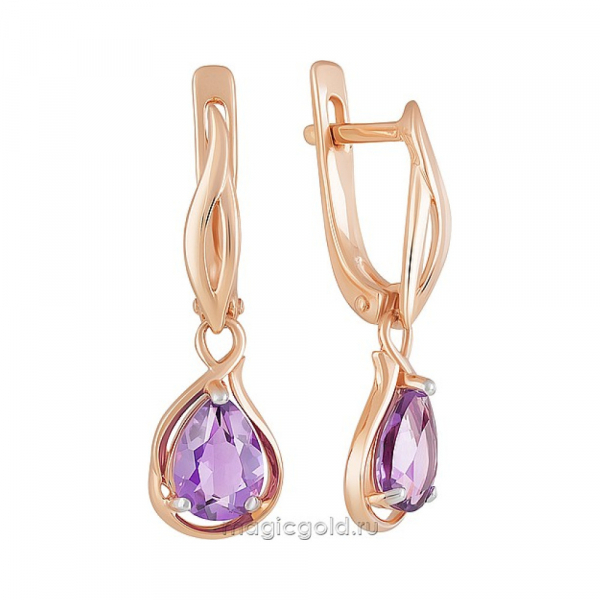Золотые серьги с аметистом № 160611