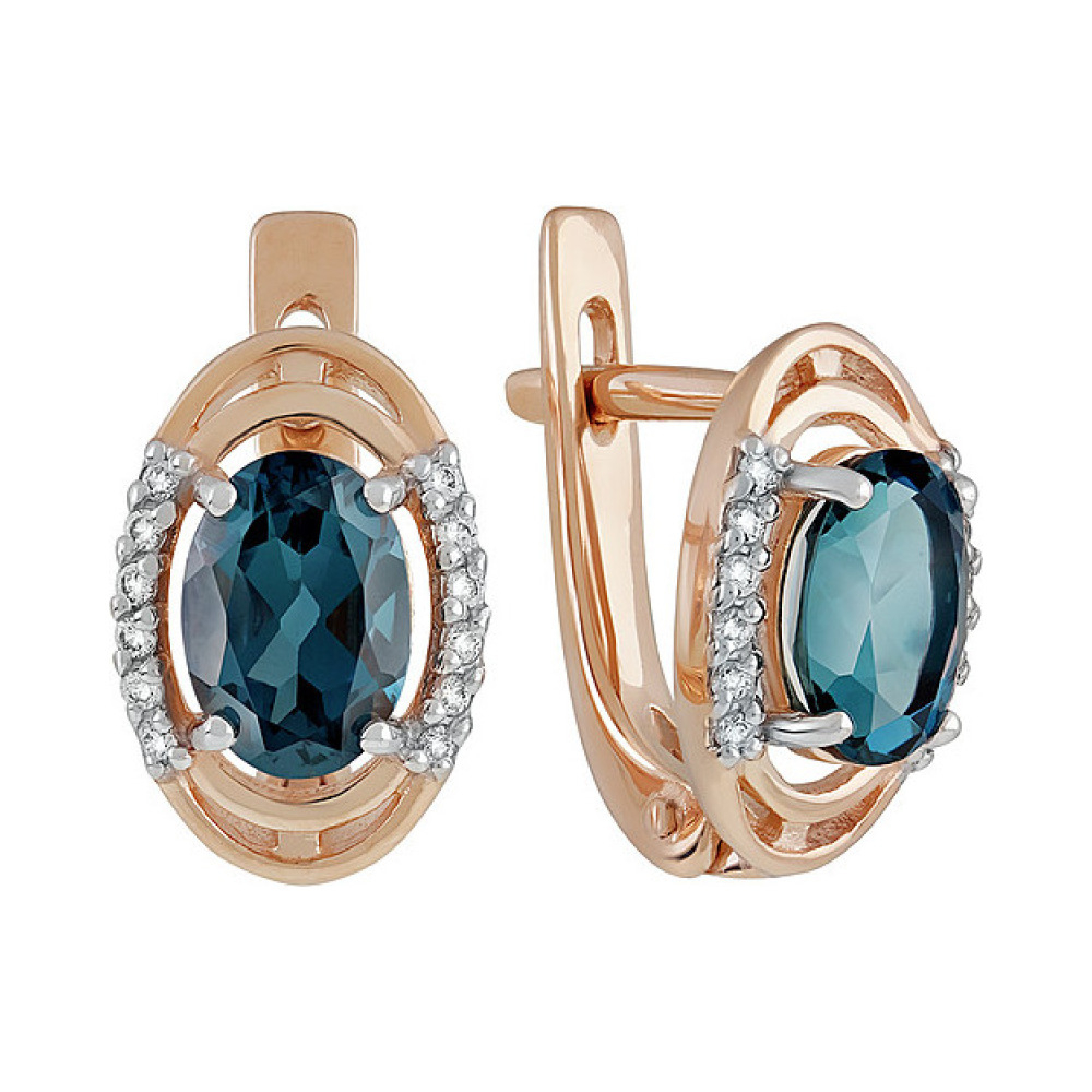 Золотые серьги с топазом и фианитом № 135137