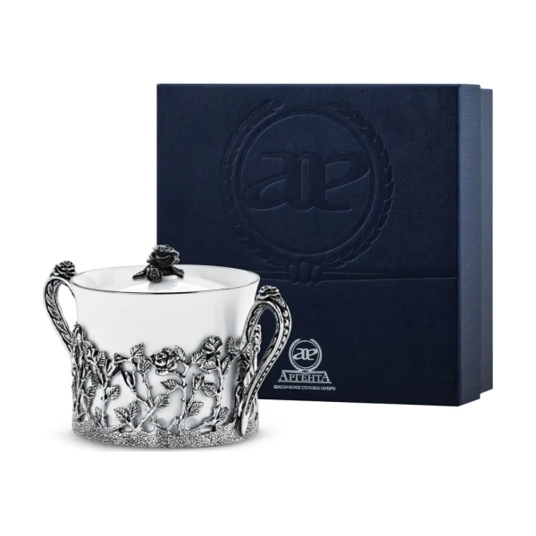 Сахарница Роза черн. нового образца с крышкой S+F + футляр