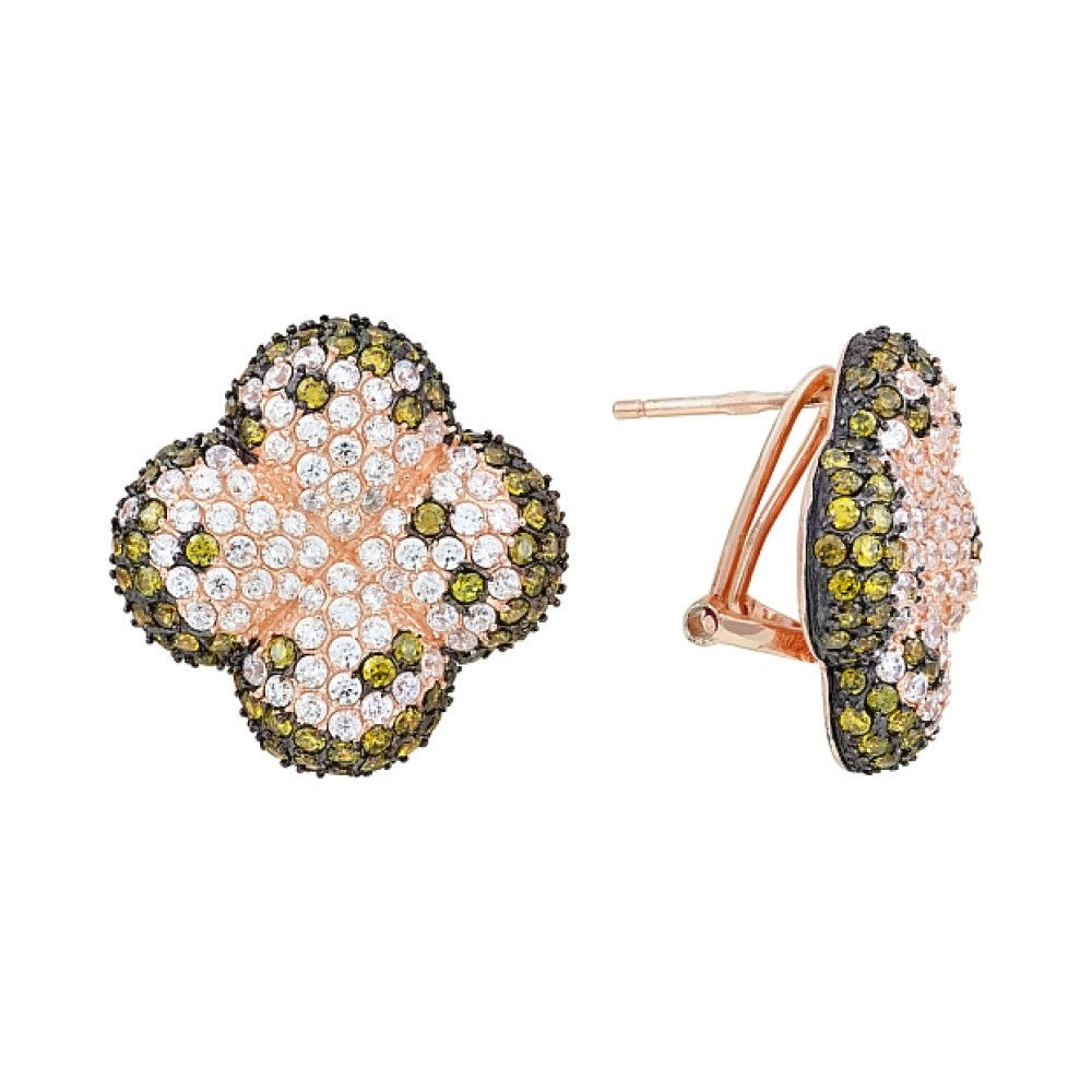 Серебряные серьги с фианитом черным и золотым покрытием № 115617