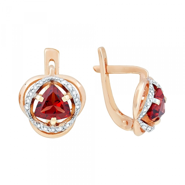 Золотые серьги с гранатом и фианитом № 117580