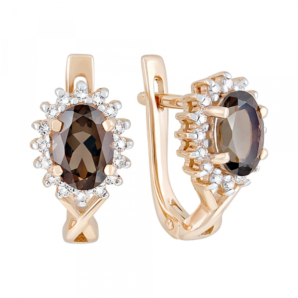 Золотые серьги с раухтопазом и фианитом № 126338