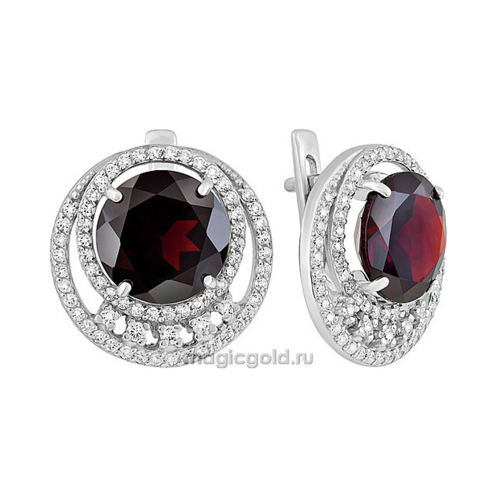 Серебряные серьги с гранатом и фианитом № 134032