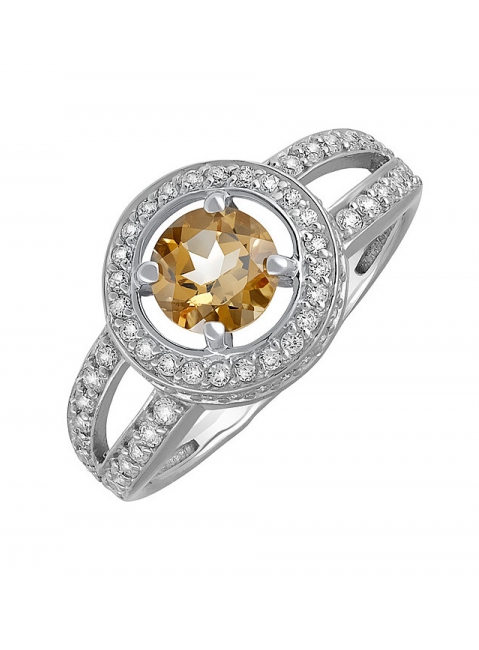 Серебряное кольцо с цитрином и фианитом № 133433