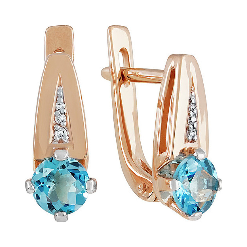 Золотые серьги с топазом и фианитом № 137863