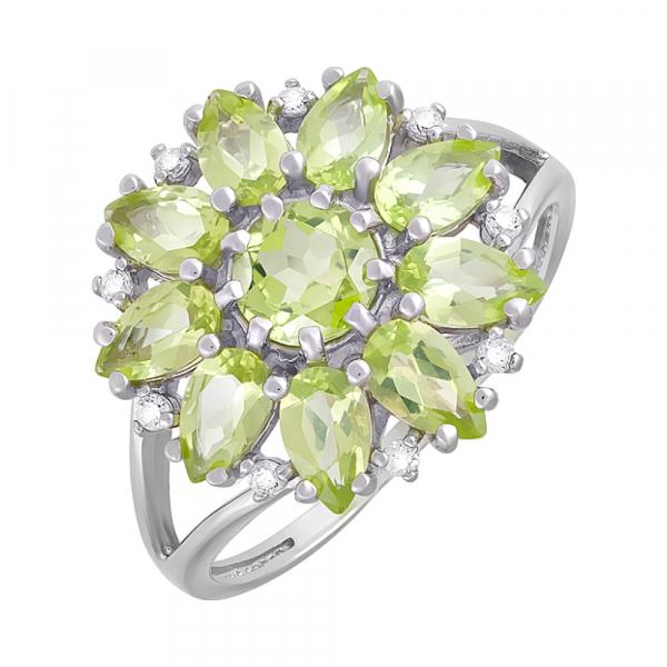 Серебряное кольцо с хризолитом и фианитом № 123272