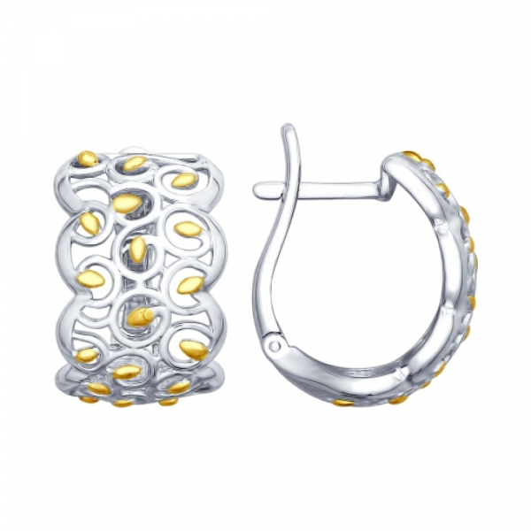 Серебряные серьги без камня с золотым покрытием № 161705