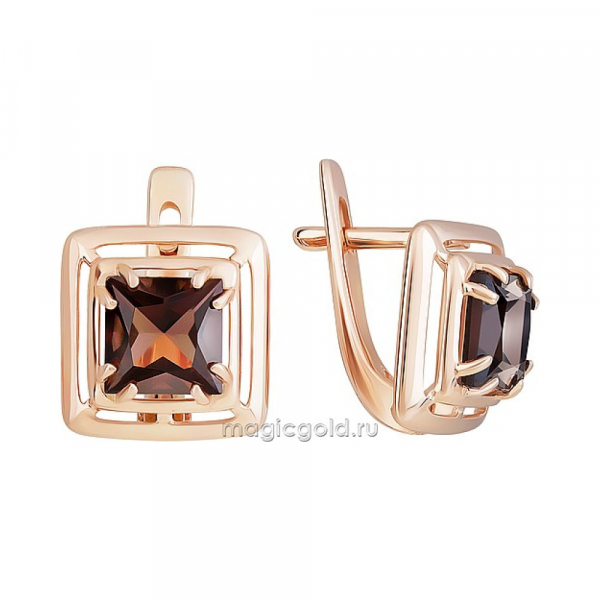 Золотые серьги с раухтопазом № 160614