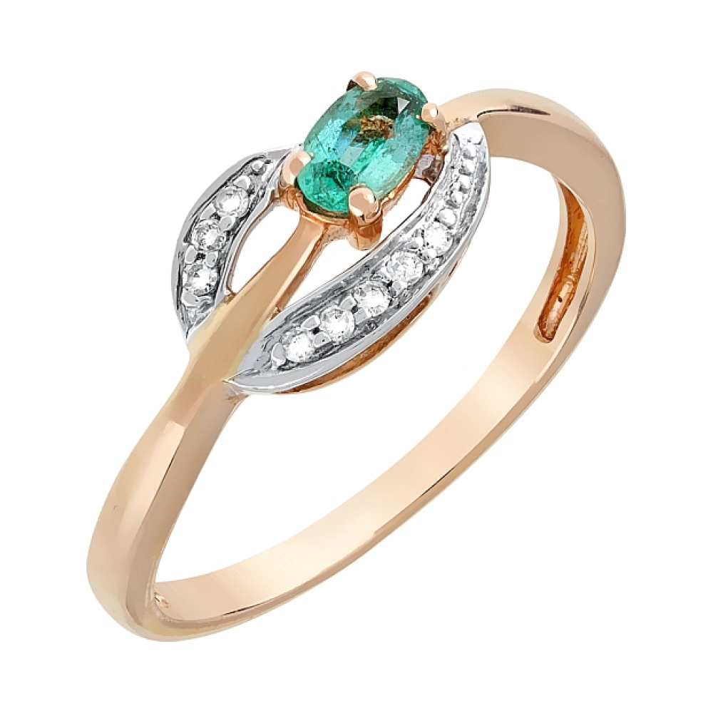 Золотое кольцо с бриллиантом и изумрудом № 96234