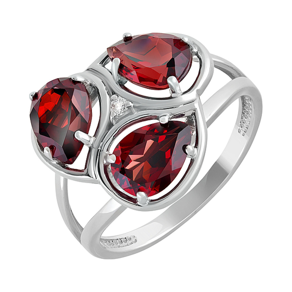 Серебряное кольцо с гранатом и фианитом № 129596