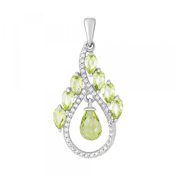 Серебряная подвеска с хризолитом и фианитом № 126960