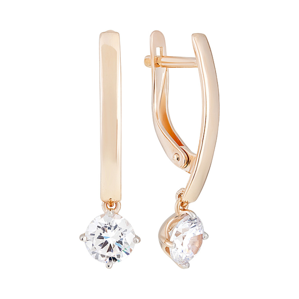 Золотые серьги с фианитом № 129107