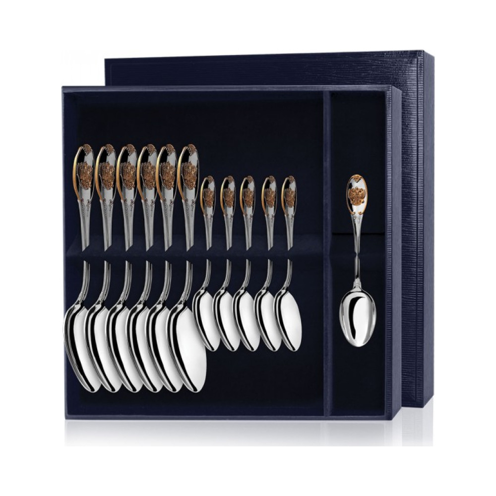 Серебряный столовый набор  Единство  с позолотой