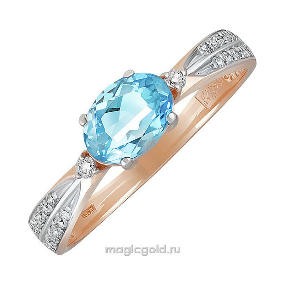 Золотое кольцо с топазом и фианитом № 139728