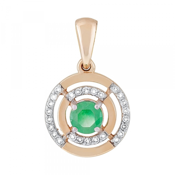 Золотая подвеска с бриллиантом и изумрудом № 119197