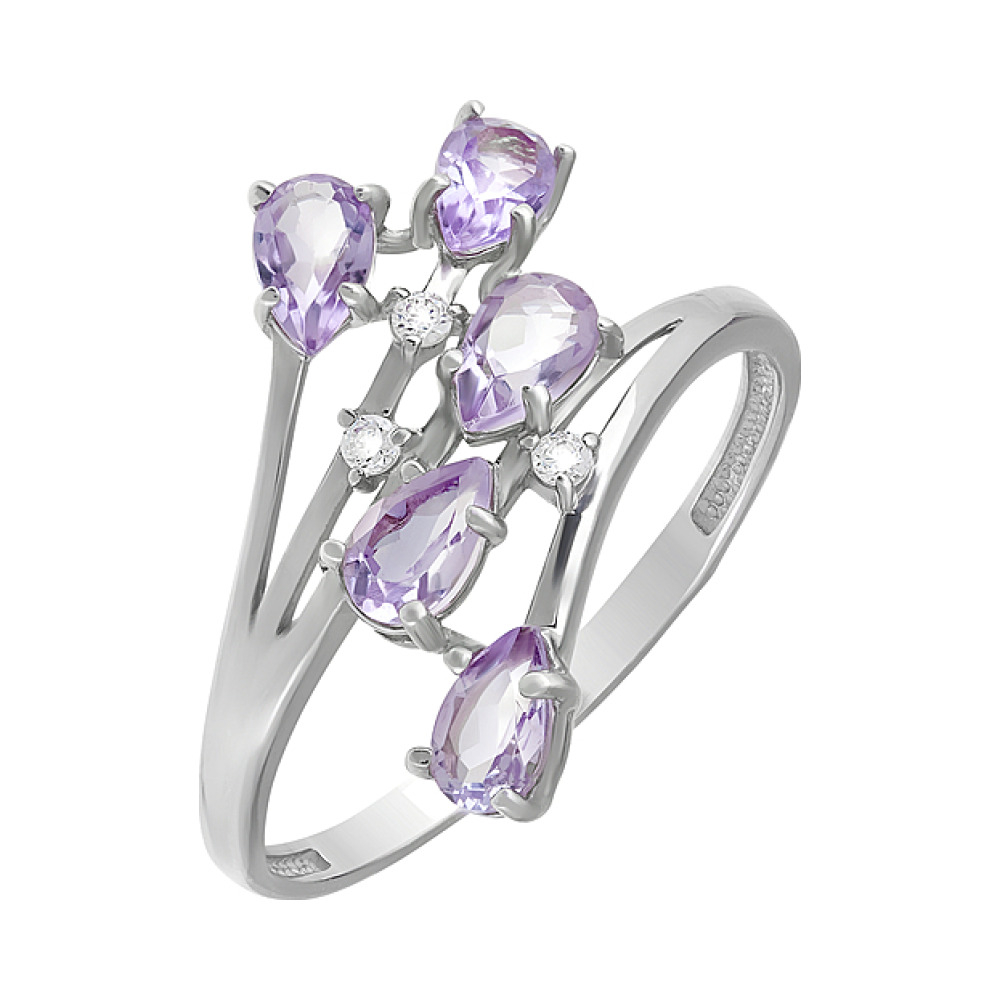 Серебряное кольцо с аметистом и фианитом № 123319