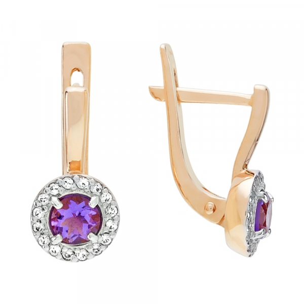 Золотые серьги с аметистом и фианитом № 105389