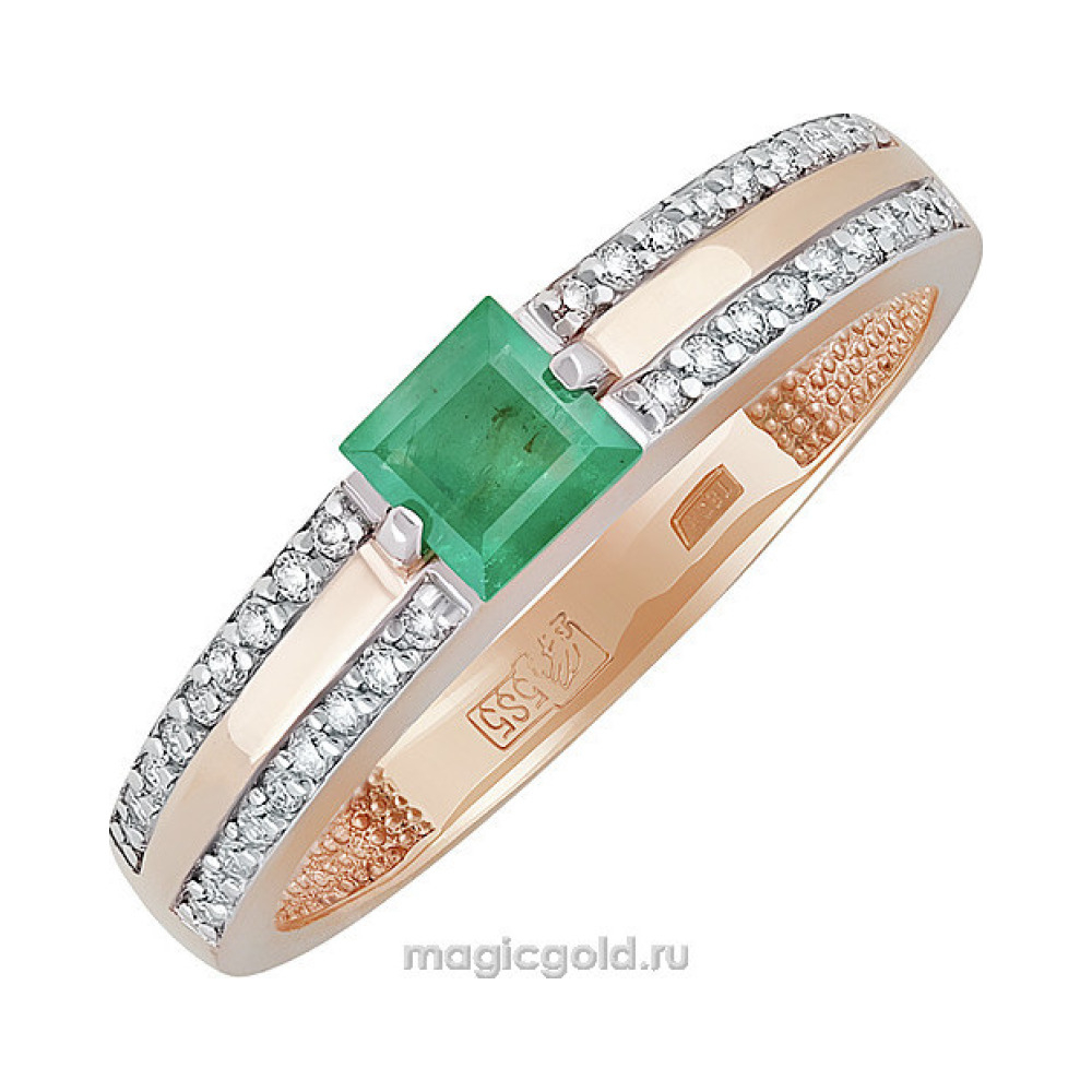 Золотое кольцо с бриллиантом и изумрудом № 140250