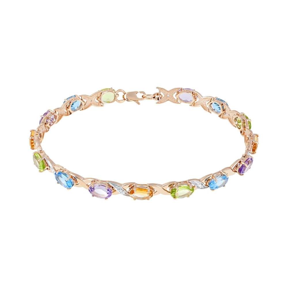 Золотой браслет с полудраг. вставками и фианитом № 112563