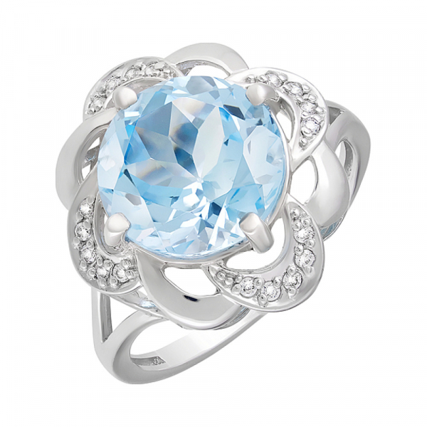 Серебряное кольцо с топазом и фианитом № 124645