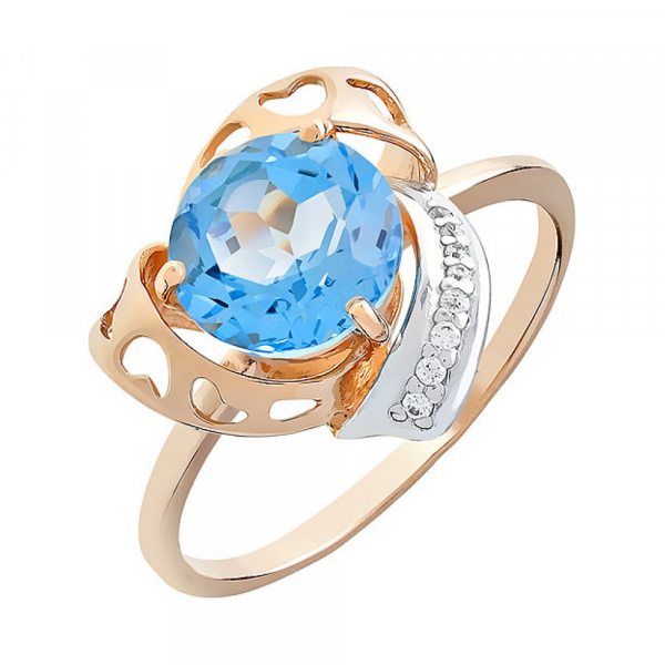 Золотое кольцо с топазом и фианитами № 110542