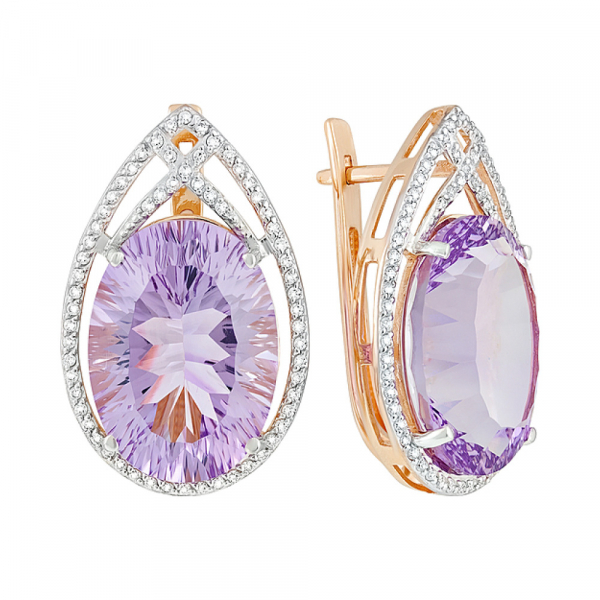 Золотые серьги с аметистом и фианитом № 128489