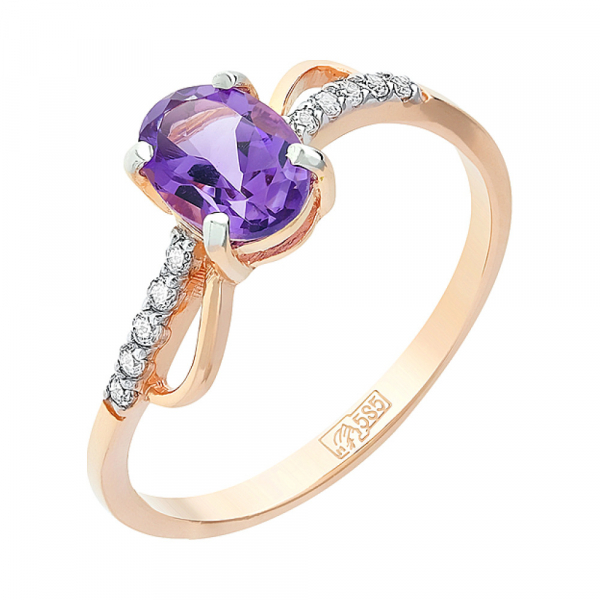 Золотое кольцо с аметистом и фианитом № 80037