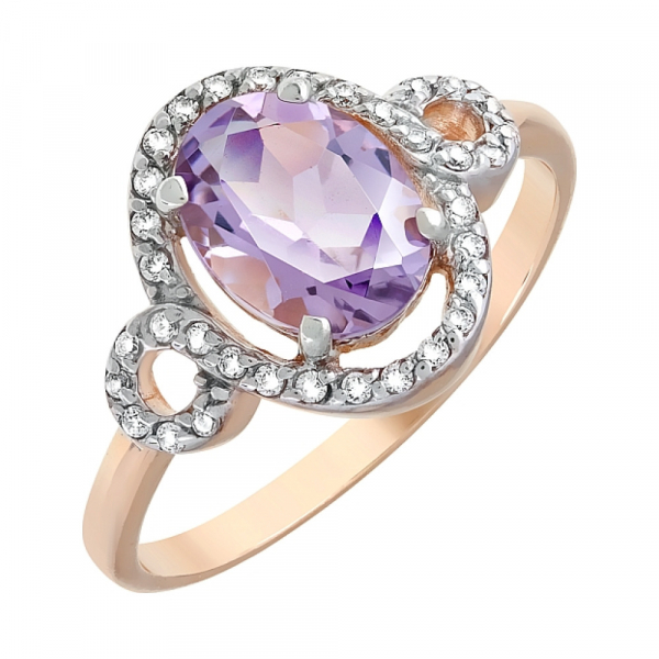 Золотое кольцо с аметистом и фианитом № 120496