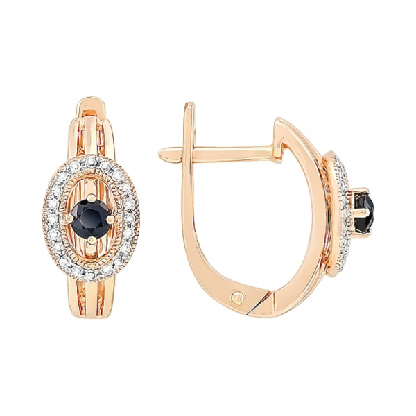 Золотые серьги с бриллиантом и сапфиром № 113703