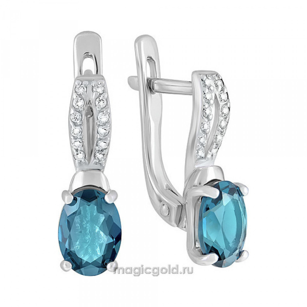 Золотые серьги с топазом и фианитом № 122844