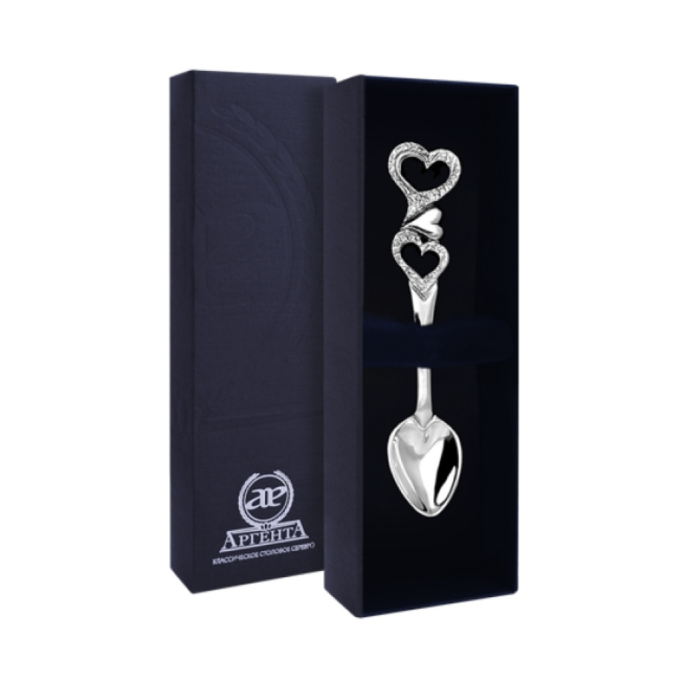 Серебряная кофейная ложка  Сердечко  с чернением