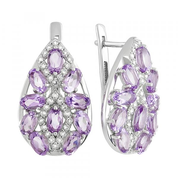 Серебряные серьги с аметистом и фианитом № 129624