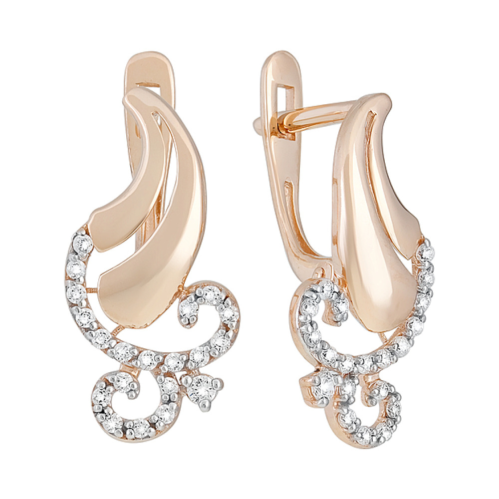 Золотые серьги с фианитами № 129229