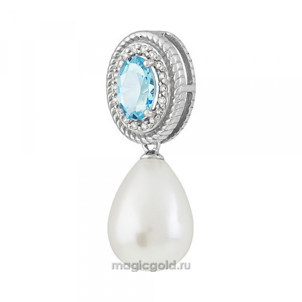 Серебряная подвеска с топазом, перламутровым жемчугом и фианитом № 135300